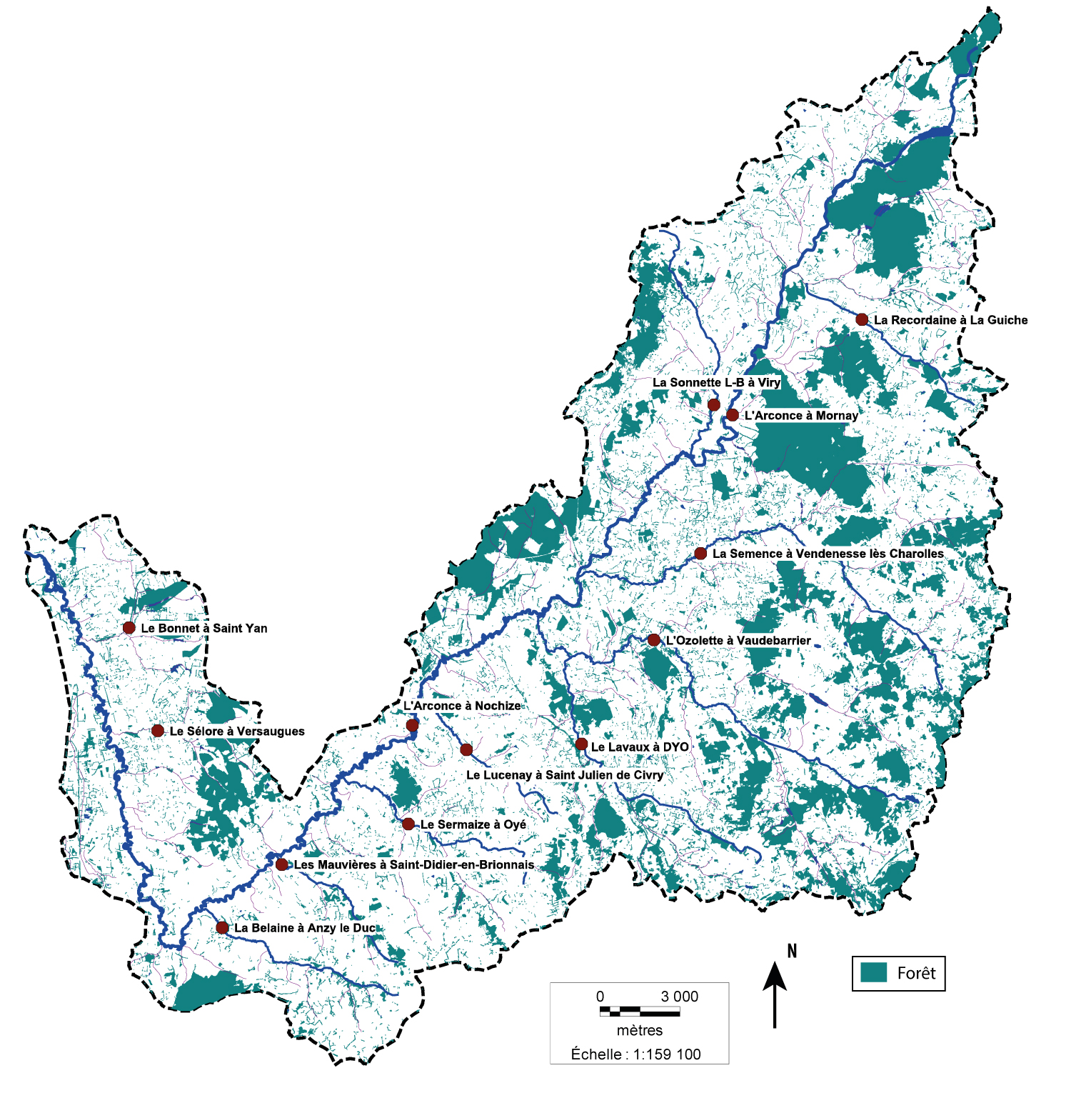 Carte des Indices Poisson Rivière du Bassin de l'Arconce