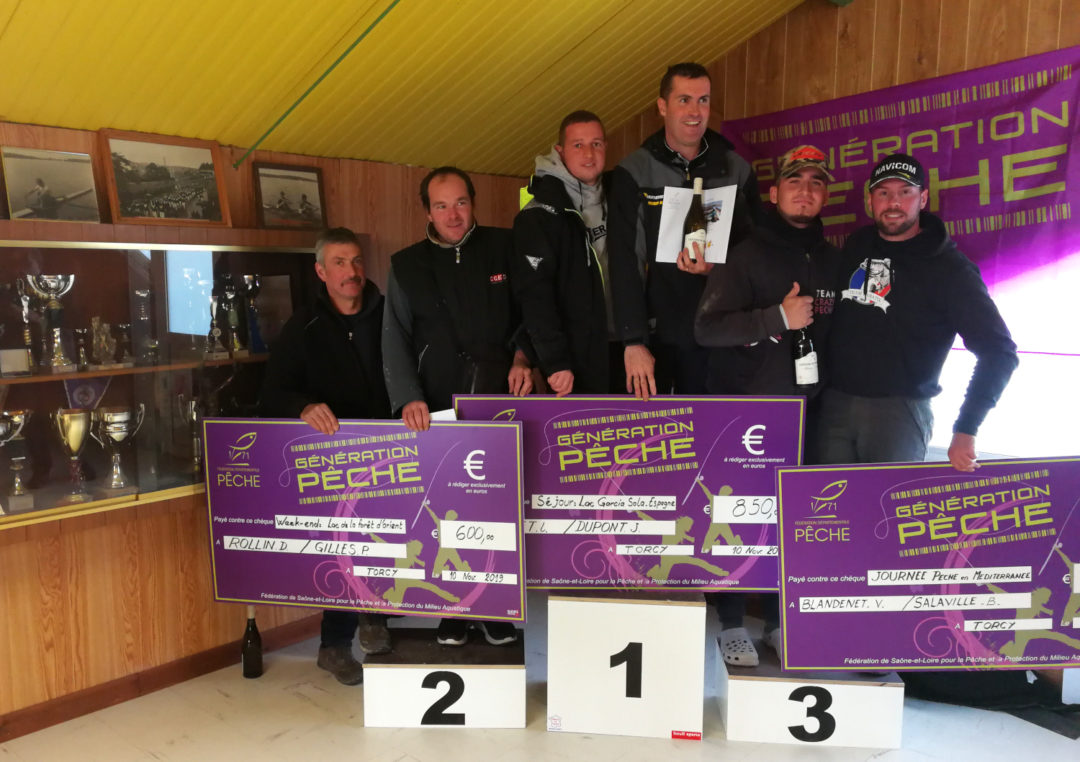 Podium Challenge départemental des pêches des poissons carnassiers en bateau de Saône-et-Loire - Lac de Torcy